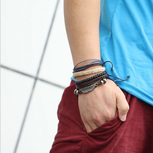 

2018 new men's braided leather stainless steel cuff bangle bracelet wristband fashion jewellery pulseira bileklik, Golden;silver