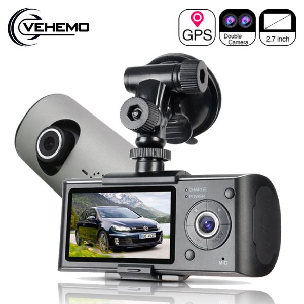 

vehemo dash cam car dvr with gps dual lens camera recorder moction detect 2.7" tft digital zoom cycle recording g-sensor camera