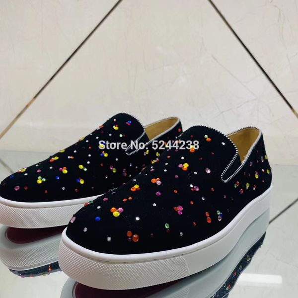 

low cut handmade black suede leather color star crystal no rivets prom red bottom for men casual loafers flat shoes footwear