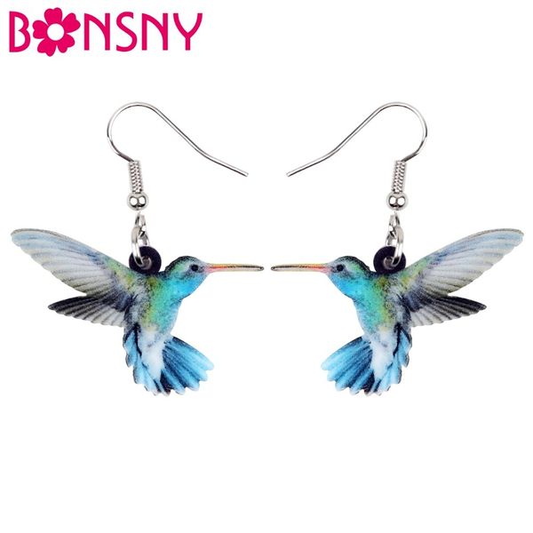 

bonsny acrylic flying voilet sabrewing hummingbird bird earrings big long dangle drop fashion animal jewelry for women girls kid, Silver