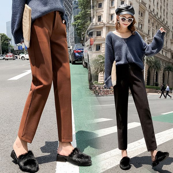

designer leggings womens pants 2019 autumn new women elastic pant female plus size casual trousers black gray harem pants wool pants, Black;white