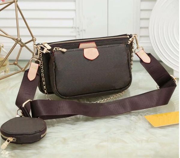 

designer luxury handbags purses women favorite mini pochette 3pcs accessories crossbody bag vintag shoulder bags leather multi color straps, Black