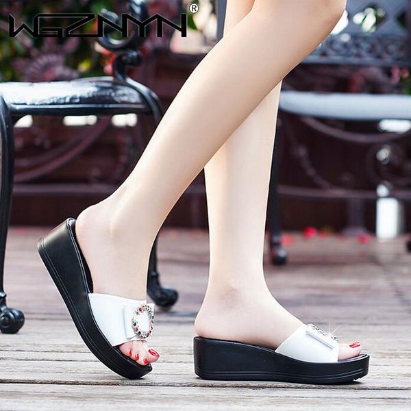 

women sandals platform rhinestone peep toe summer bling sandals for women ladies slides wedges female shoes woman, Black