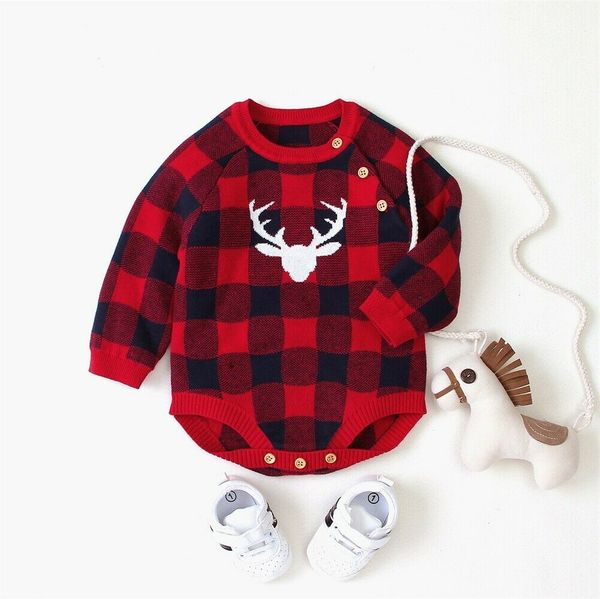 

0-18m christmas newborn infant baby girl bodysuits baby boy clothing knit bodysuit xmas deer plaid bodysuits jumpsuit playsuit, Blue