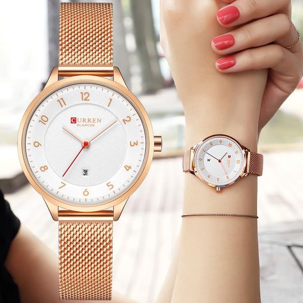 

curren simple female wrist watches fashion date dress rose gold ladies watches for women 2020, Slivery;brown