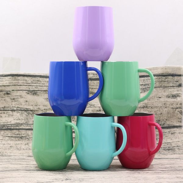 

12oz creative double layer vacuum cup 304 stainless steel egg-shaped red wine coffee cup with lids and handle