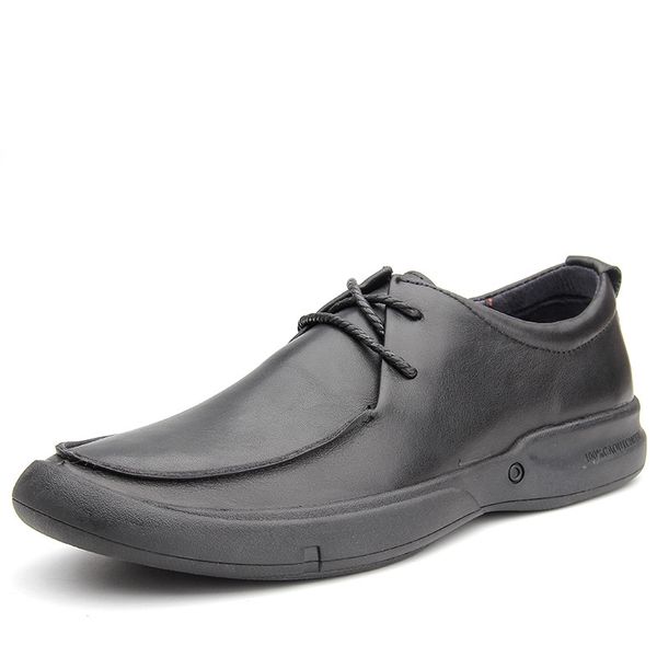 

men casual natural leather loafers shoes men genuine leather autumn winter british shoes cowhide, Black