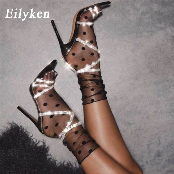

eilyken apricot silver roman high heel women's sandals hollow high pointed open toe ankle strap summer sandals high heel 12cm, Black