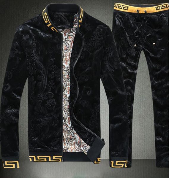 

gold velvet sports suit men's long-sleeved hooded casual suit autumn and winter men's jacket s3001, Gray
