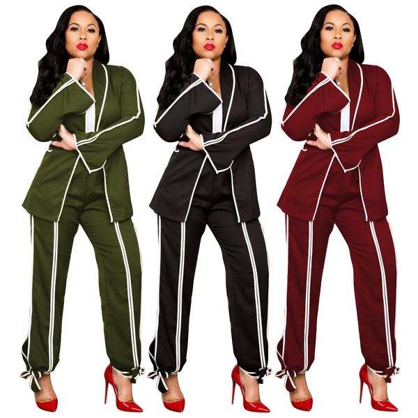 

мода осень и зима тонкая сторона ленты маленький костюм 3 цвета из двух частей костюм женские брюки из двух частей сексуальные повседневные, White