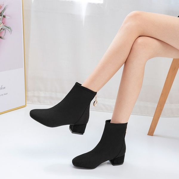 

oversized boots women shoes ankle boots for women ladies shoes woman winter rear zipper square tip thick heel, Black