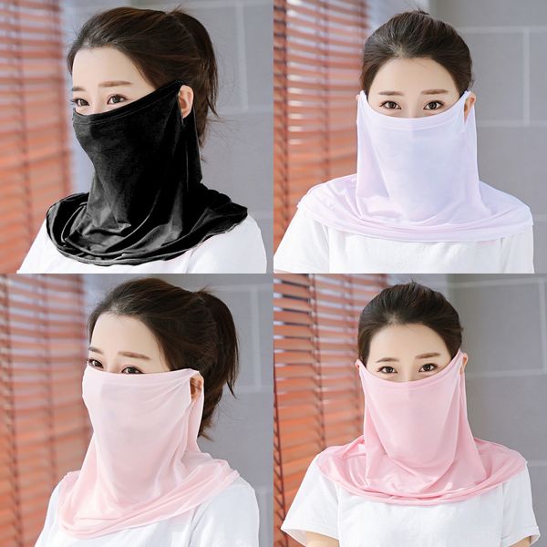 

c4wm6 солнцезащитная маска защита шеи тонкий летний дышащий шелковый шарф открытый бандана с крышкой лицо гетры шарф шеи 3 фильтра, Black