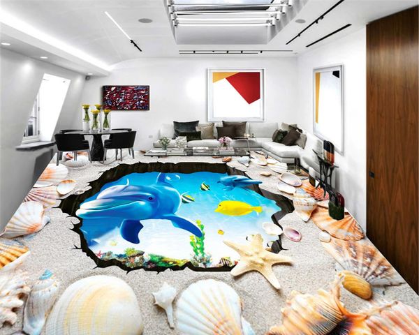 

custom 3d floor mural wallpaper dolphin fish surrounded by beautiful shells hd wallpaper of living room bedroom floor