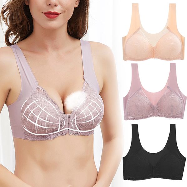 

women sports adjustable front closure extra-elastic breathable lace bra underwear high quality, Red;black