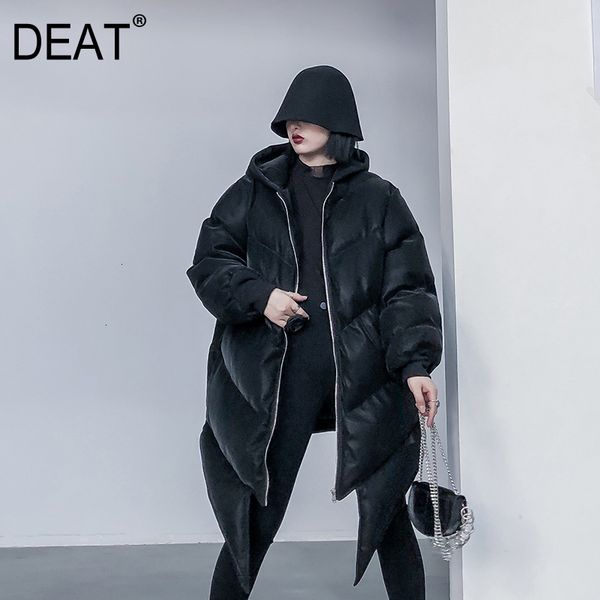 

deat] loose fit irregular overisize warm woolen coat parkas new hooded long sleeve women fashion autumn winter 2019 19l-a74, Black