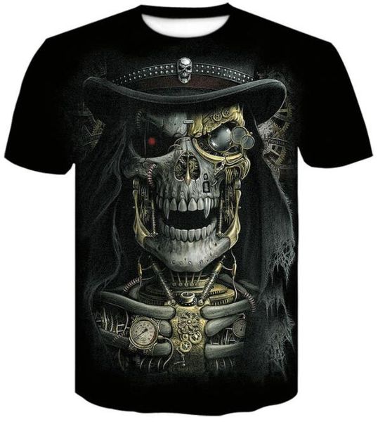 

different colors styles round neck 3d digital skull print t-shirt men's short sleeve casual loose printed t-shirt men's clothing a, Black
