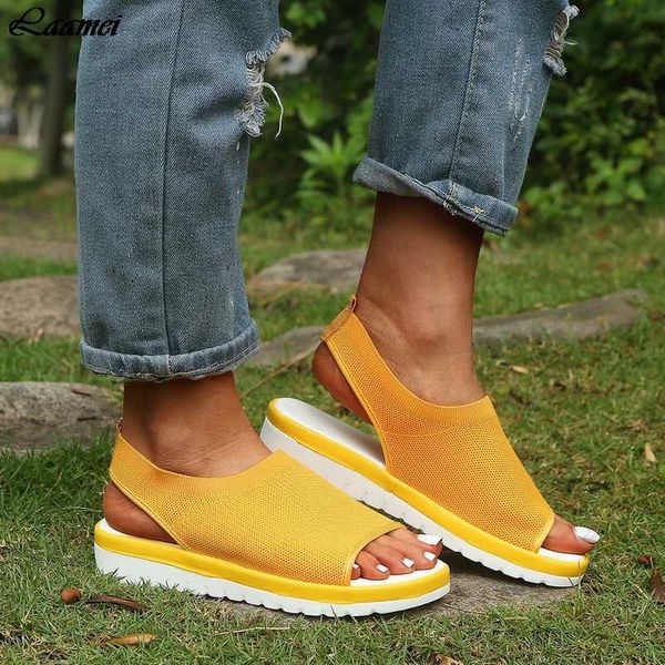

2020 fashion women's mesh breathable comfortable shoes ladies hollow out casual wedges shoes large size 43, Black