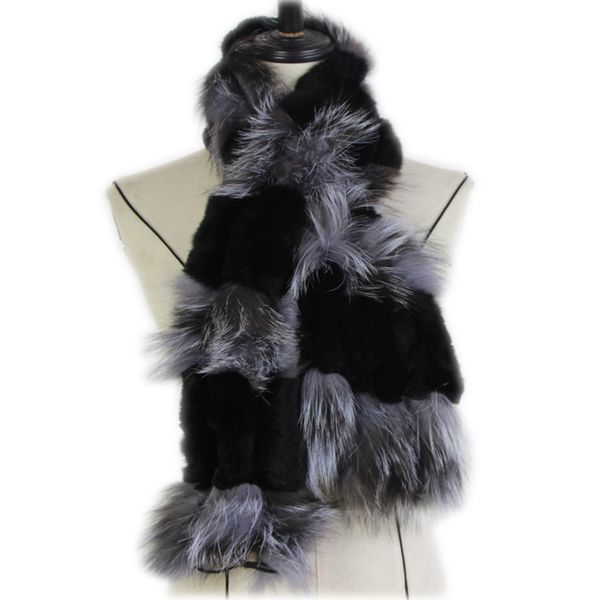 

women real silver fur scarf rex fur muffler winter lady fashion warm natural neckerchief female scarves