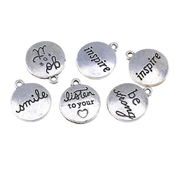 

juya ancient silver 15mm diameter stainless steel round lettering charms pendant for necklace bracelect jewelry making ao0702, Bronze;silver
