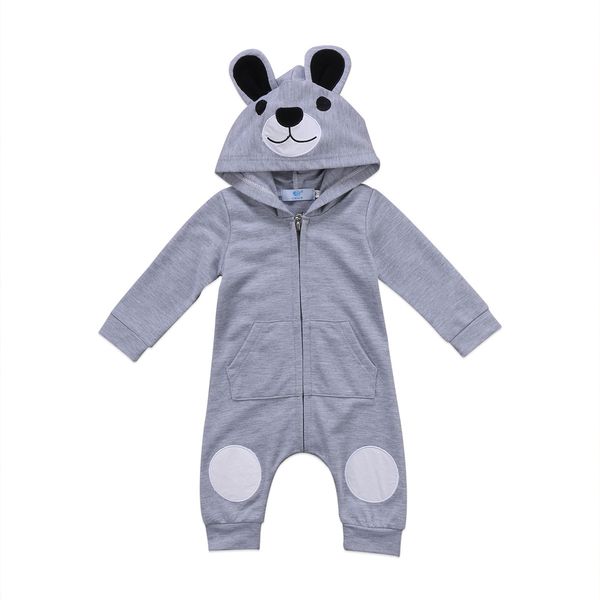 

2020 cartoon bear baby romper infant newborn boy girl clothes 3d ear hooded rompers long sleeve cotton jumpsuit playsuit 0-24m, Blue