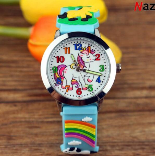 Новый единорог пони детские часы светящиеся указатель сплав раковины аналоговые кварцевые наручные часы 3D красочные полосы конфеты силиконовые мультфильм девушка мальчик часов