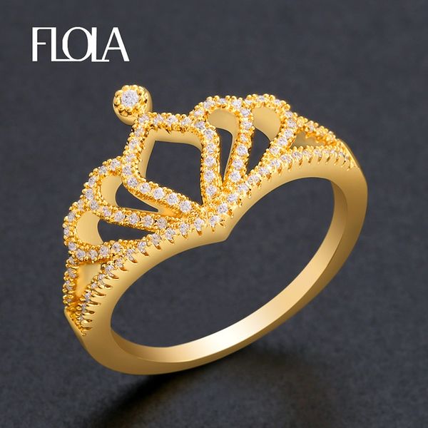 Acheter FLOLA Or Mode Princesse Couronne Bague Petite Princesse Cubique Zircon Anneau Pour Les Femmes À La Mode Marque Bijoux Dainty Bague Righ48 De