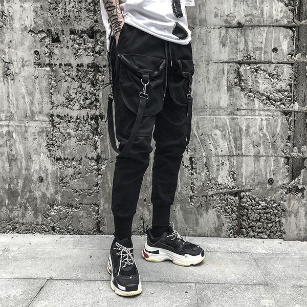 

new arrival skinny stylish self-assertion ribbon black men's jogger pencil pants hip hop autumn male casual full length trousers
