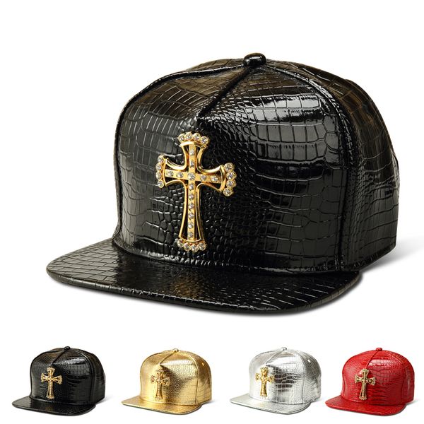 

gold cross snapbacks hip-hop caps for men women dj rapper designer hats fashion coyboys street dancing skate crocodile grain baseball caps, Blue;gray