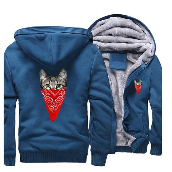 

fashion mens animal thicken zipper jacket hoodies men funny the masked cat knight cat causal outwear winter fleeece sportswear, Black