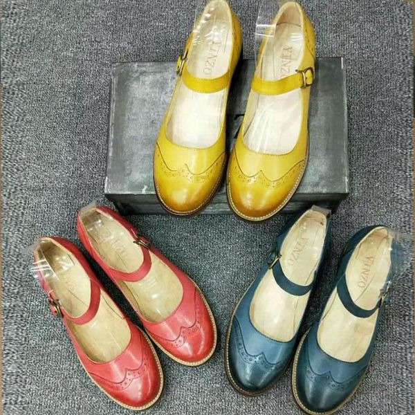 

genuine sheepskin leather brogues yinzo vintage flats shoes handmade oxford shoes for women 2018 summer blue yellow red, Black
