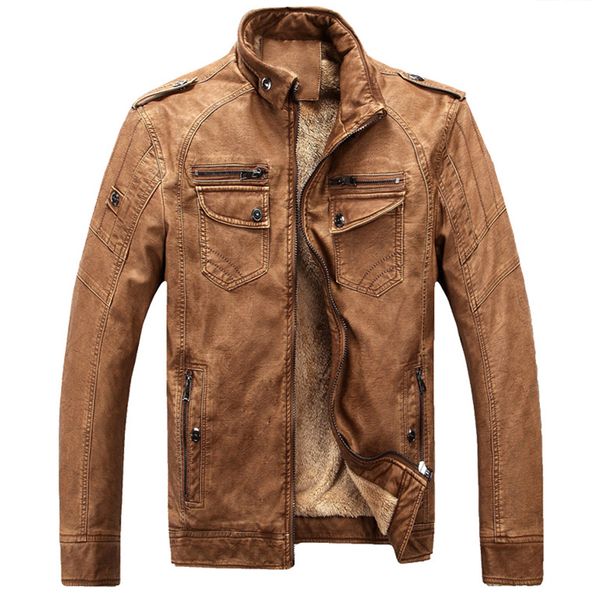 

autumn and winter fashion mens outdoor thicken keep warm pu leather motorcycle jacket coat, Black