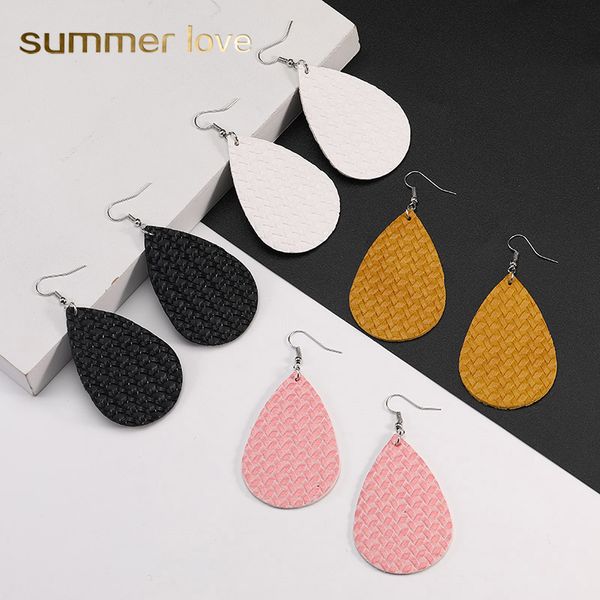 

2019 pu leather teardrop statement earrings for women girl double side drop dangle earrings fashion designer jewelry wholesale, Silver