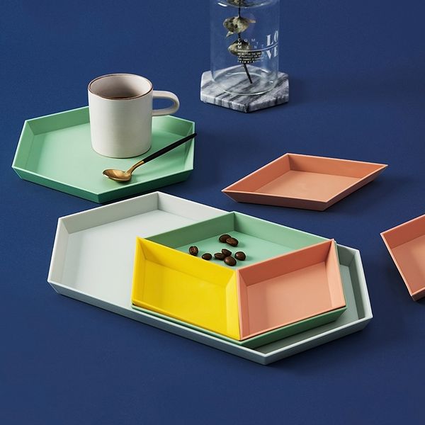 

color geometric polygon tray detachable snack melon fruit plate combination splicing fruit plate four-piece creative