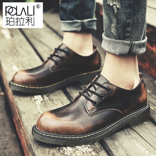 

polali brand handmade breathable men's oxford shoes dress shoes men flats fashion genuine leather casual men, Black