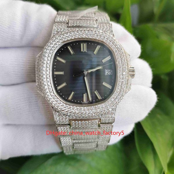 

men's watch blue 40.5mm nautilus 5711/1a-011 full diamond bezel bracelet cal.324 s c movement automatic mens watches, Slivery;brown