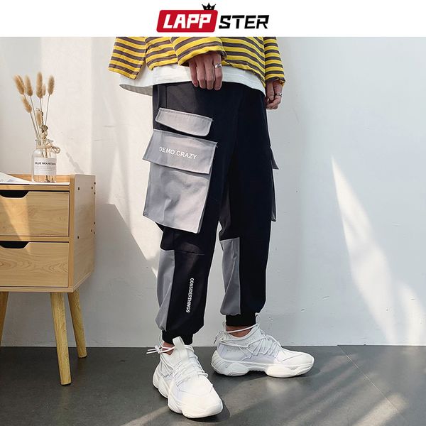 

цвет блок шаровары мужчина 2019 streetwear hip hop повседневные бегуны брюки мужских корейская мода ins вскользь sweatpants, Black