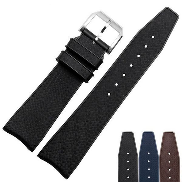 

curved end 22mm rubber silicone watch bands for ocean 232 007 8900 9900 buckle strap brand watchband sports, Black;brown