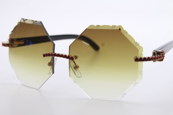 

2020 wholesale glasses 4189706 rimless black buffalo horn diamond sunglasses red stone glasses carved pink new, White;black