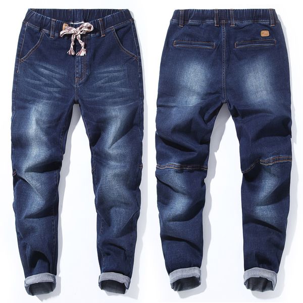 

fashion japan style 5xl 6xl 7xl jeans men taper elastic band plus size male jeans pants embroidery big size men trousers, Blue