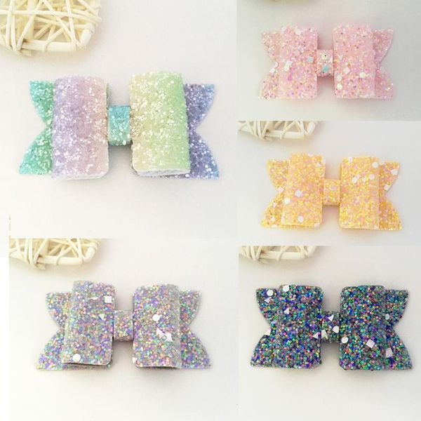 

10pcs/set princess sequins hair bows handmade hairpins shining hair clips for girls cute kids headdress headwear, Slivery;white