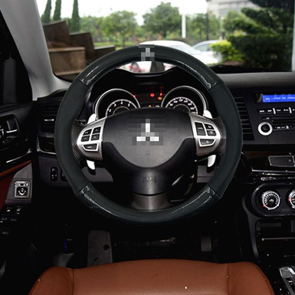 

anti-slip black carbon fiber pvc leather steering wheel cover for mitsubishi