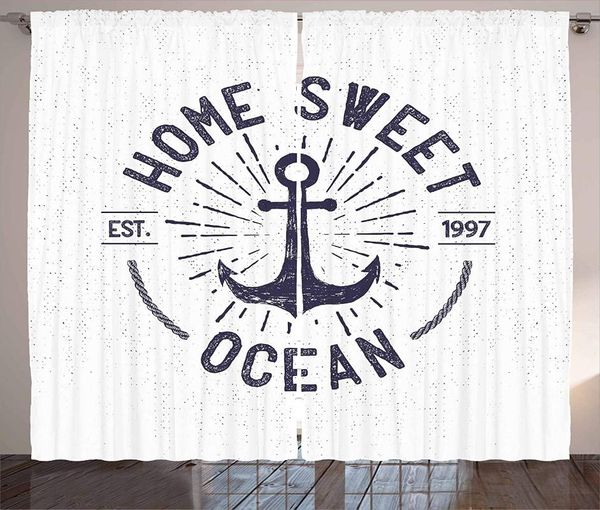 

anchor kitchen curtains navy blue and white living room bedroom window drapes home sweet ocean lettering on a nautical sketch