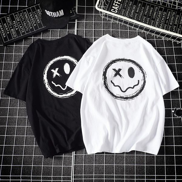 

smile summer new large size printing loose short-sleeved t-shirt men tide brand grimace hip-hop movement short-sleeve compassionate, White;black