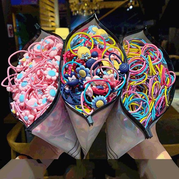 

100/50/40/20pack new arrival high-quality elastic nylon hair bands girls colorful rubber band cartoon decor hair bands, Slivery;white