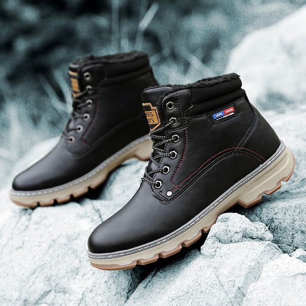

men's waterproof tactical boots warm fleece winter sneakers anti-skid snow hiking boots high-cut outdoor trekking shoes