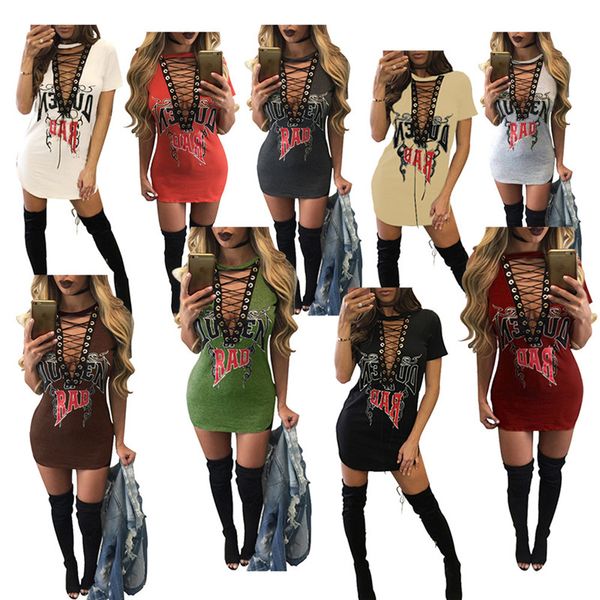 

Women Sexy Bandage Mini Dress Evening Club BAD Letters Printed Casual Dresses