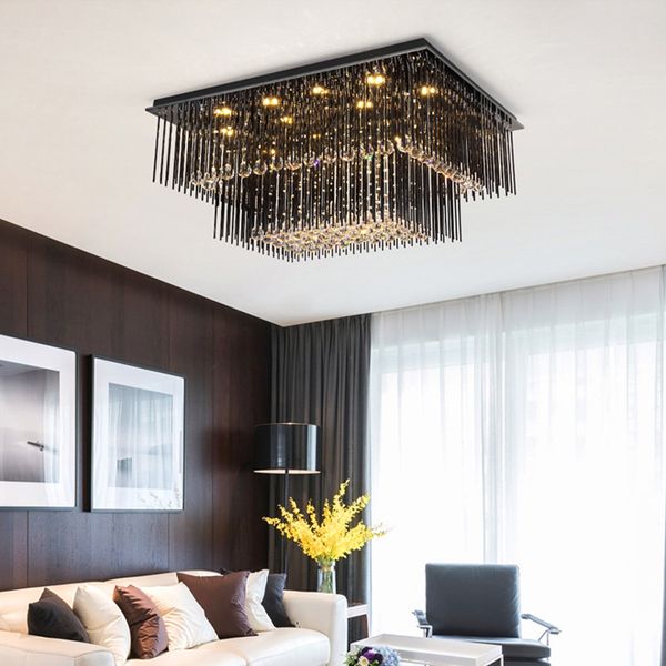 

modern creative rectangle crystal chandelier light ceiling light black square chandeliers lighting led ceiling lamp for living room bedroom