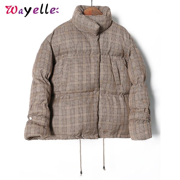 

korean cotton coats women winter plaid loose bread down jackets fashion vintage thicken warm parkas women cotton coats, Black