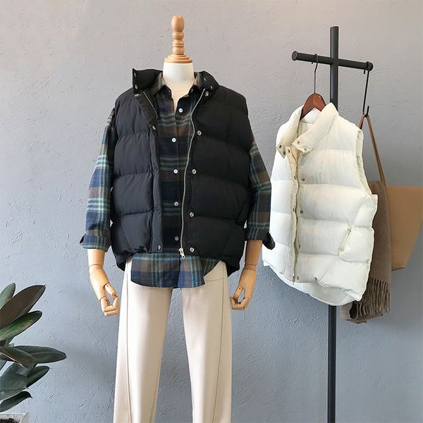 

2019 winter thickened warm waistcoat cotton filled down coat women girls stand collar sleeveless well fitting outwear, Black;white