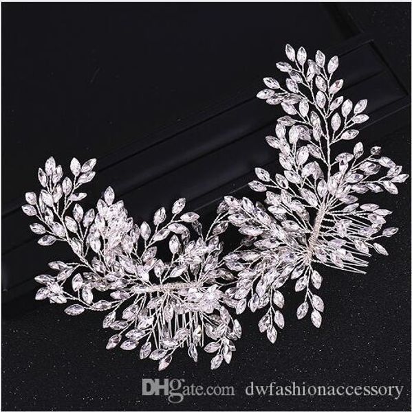 

2019 новая мода серебро волос гребень люкс оголовьем свадебные аксессуары для волос двойной rhinestone кристалл hairwear ювелирные изделия, Slivery;golden